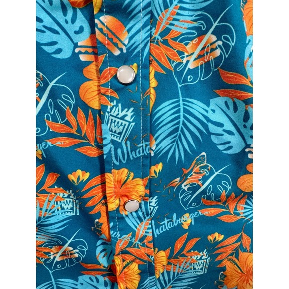Whataburger Mens Floral Tropical Pearl Snap Shirt Blue size Large Short Sleeve - Picture 10 of 16